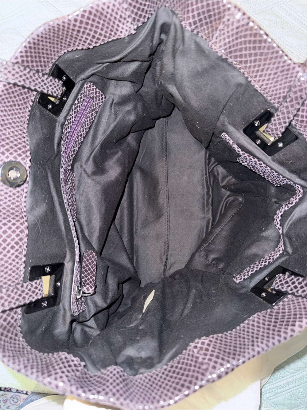 NWOT Calvin Klein Patent Snakeskin Textured Tote in Dark Plum - Picture 7 of 9
